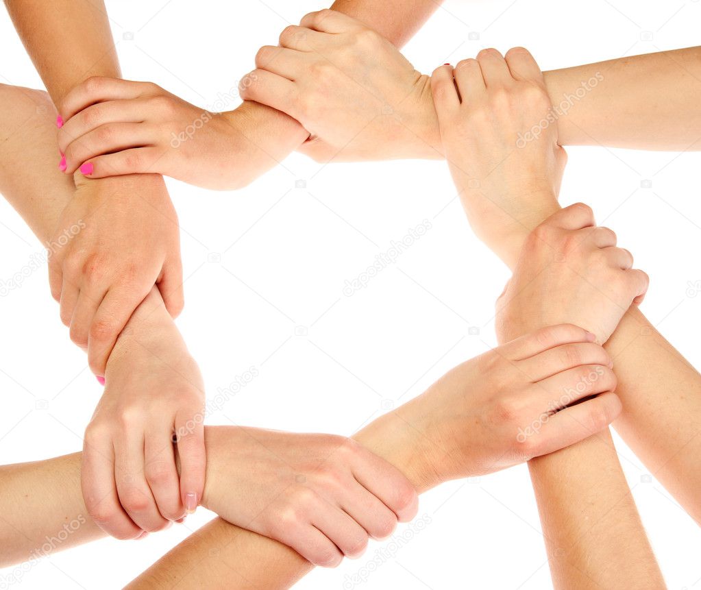 Group of young 's hands isolated on white