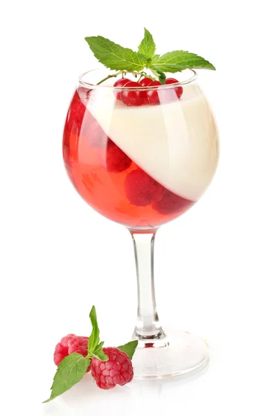 Фруктовий желе з шоколадом і ягодами в склі ізольовані на білому — стокове фото