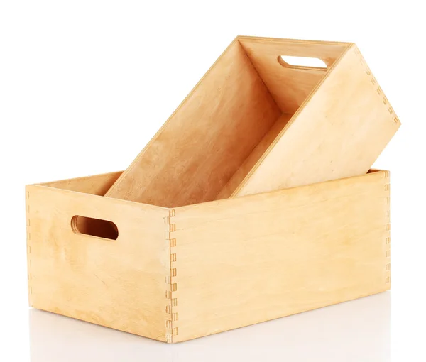 白に隔離された空の木製の箱 — ストック写真