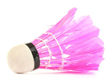 Pink feather shuttlecock isolated on white clipart