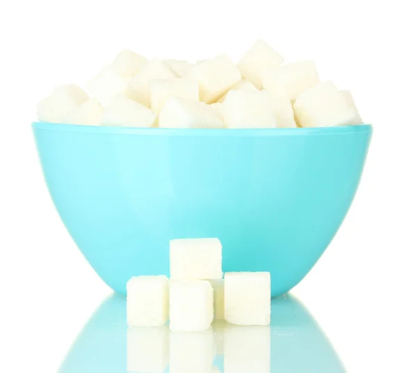 Λευκή ζάχαρη εφάπαξ σε μπολ που απομονώνονται σε λευκό — Φωτογραφία Αρχείου