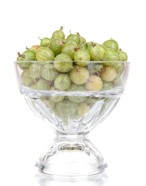 सफेद पर अलग ग्लास में ग्रीन गोजबेरी — स्टॉक फ़ोटो, इमेज