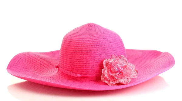 Hermoso sombrero de mujer de verano con flor aislada sobre fondo blanco — Foto de Stock