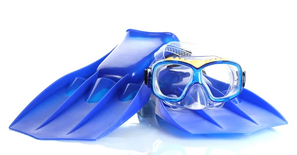 Blauwe flippers en masker geïsoleerd op wit — Stockfoto