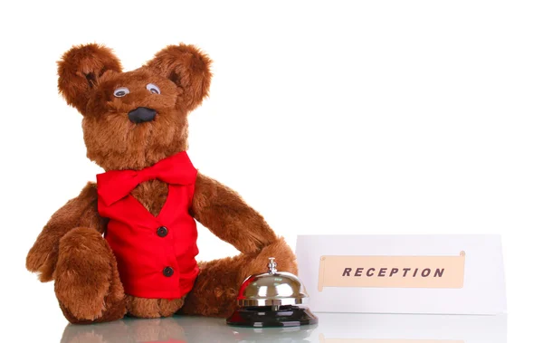 Hračka medvěd a bell izolovaných na bílém — Stock fotografie