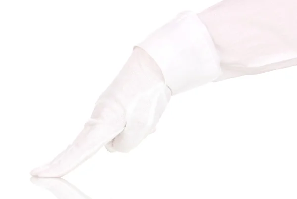 Kvinnlig hand kontrollerar renlighet isolerad på vit — Stockfoto