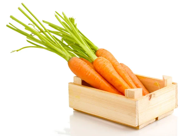 Carrots in crate isolated on white — Stock Photo, Image