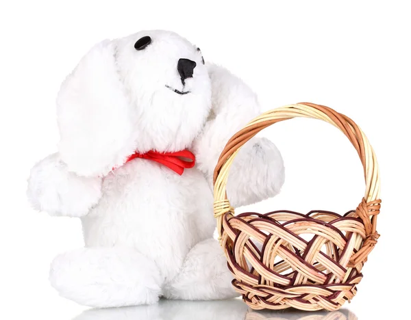 白兔子的篮子上白色隔离 — 图库照片