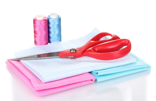 Sewing accessories and fabric isolated on white — Stock Photo, Image