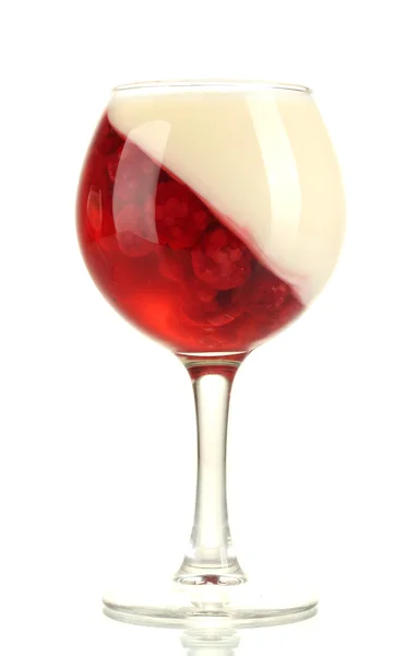 Frukt gelé med hallon i glaset isolerad på vit — Stockfoto