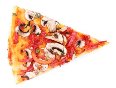 lezzetli dilim pizza üzerinde beyaz izole