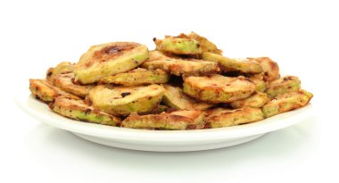 Fried zucchini in a white plate isolated on white clipart