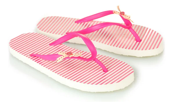 Růžový plážovou obuv izolovaných na bílém — Stock fotografie