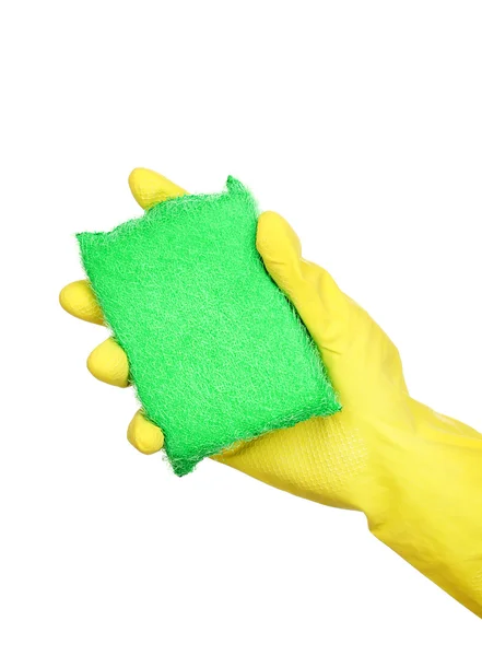 Sponge in hand isolated on white — Stock Photo, Image