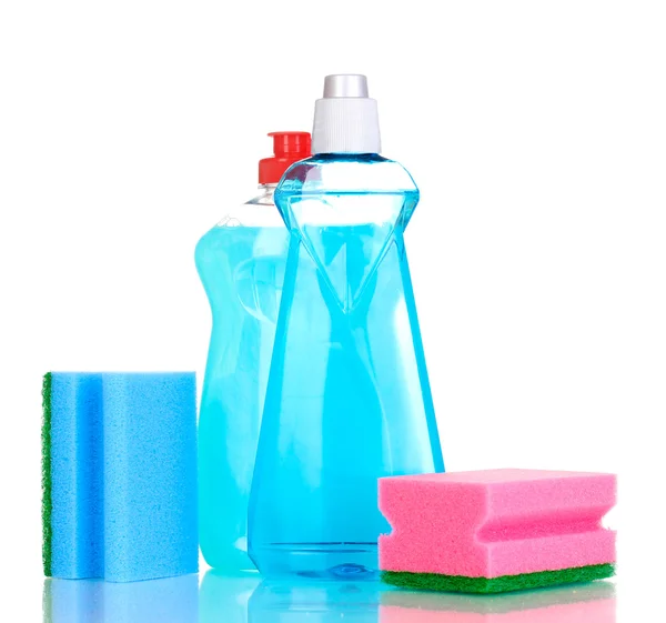 食器洗い液体、白で隔離されるスポンジ — ストック写真