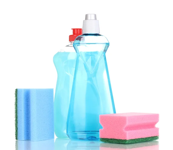 食器洗い液体、白で隔離されるスポンジ — ストック写真