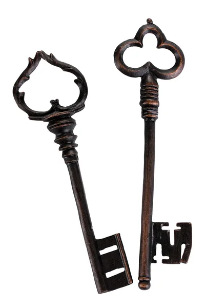 Dwie zabytkowe klucze na białym tle — Zdjęcie stockowe