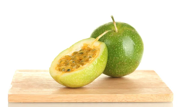 stock image Green passion fruit isolated on white background close-up