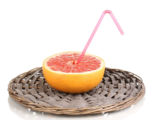 De helft van rijp grapefruit met buis geïsoleerd op wit — Stockfoto
