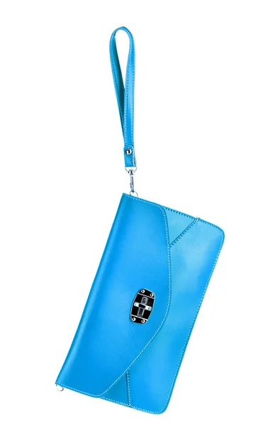 白で隔離される美しい青い革女性のバッグ — ストック写真