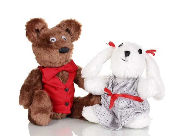 Toy bear and bunny isolated on white — Stock Photo, Image