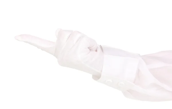 Kvinnlig hand kontrollerar renlighet isolerad på vit — Stockfoto