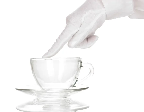 Женская рука проверяет чистоту, изолированную на белом — стоковое фото