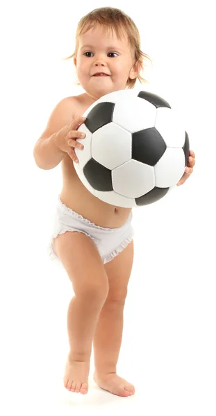 Lindo bebé con bola aislada en blanco — Foto de Stock