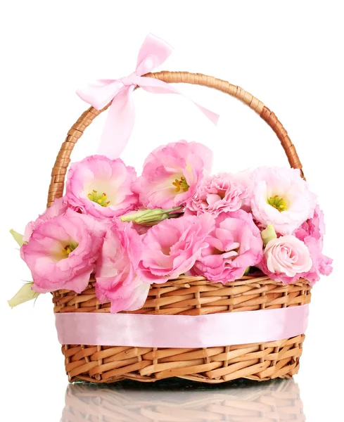 Bukiet kwiatów eustoma w koszyku, na białym tle — Zdjęcie stockowe