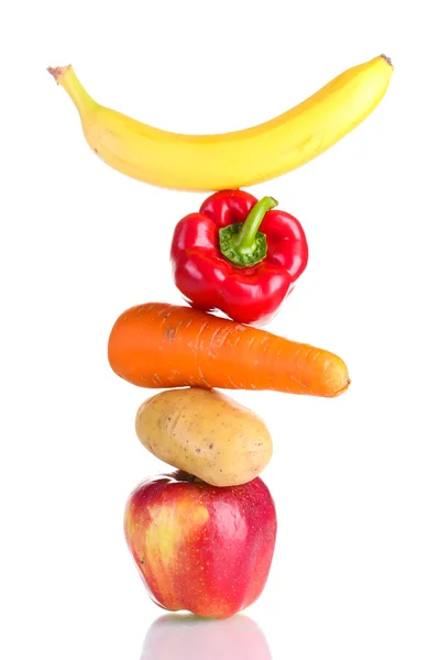 Fresh vegetables and fruit isolated on white — Stock Photo, Image