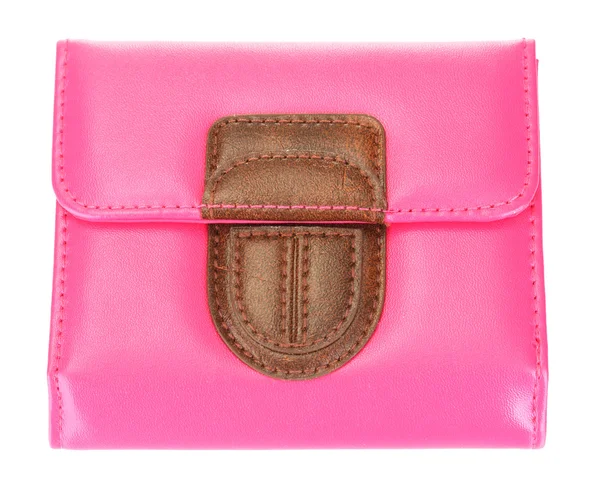 Kobieta różowy portfel na białym tle — Zdjęcie stockowe