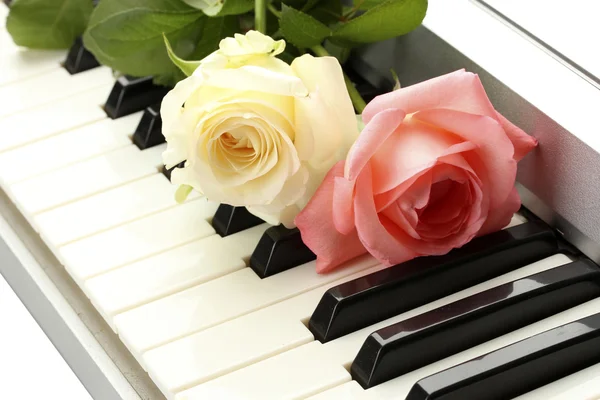 Υπόβαθρο του πιάνο πληκτρολόγιο με τριαντάφυλλα — Φωτογραφία Αρχείου