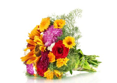 Beautiful bouquet of bright flowers, isolated on white clipart