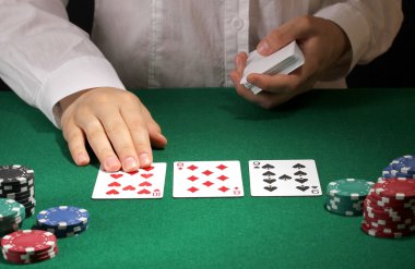 Poker setting on green table clipart