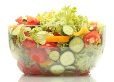 beyaz izole şeffaf kase taze sebze salatası