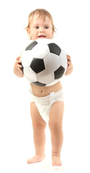 Słodkie dziecko z piłką na białym tle — Zdjęcie stockowe