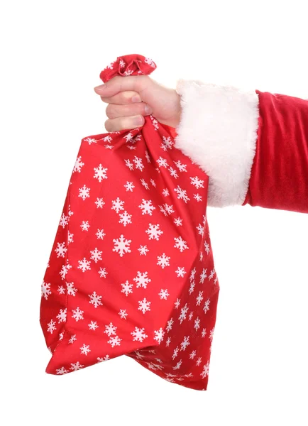 Borsa a mano Babbo Natale di regali isolati su bianco — Foto Stock