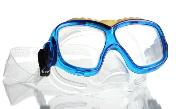 Blue swim goggles isolated on white