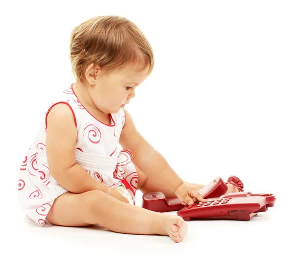 Słodkie dziecko z telefonu na białym tle — Zdjęcie stockowe