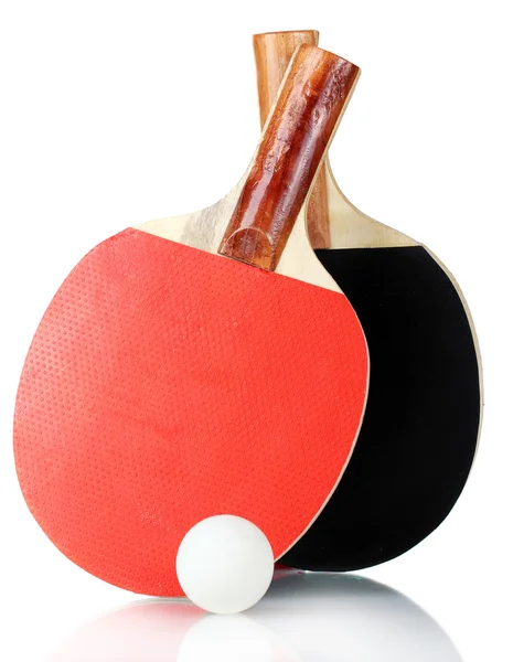 Raquettes et balles de ping-pong, isolées sur fond blanc — Photo