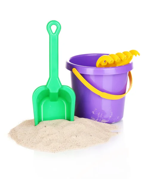 stock image Children's beach toys and sand isolated on white