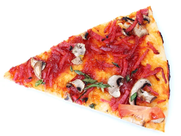 Leckeres Stück Pizza isoliert auf weiß — Stockfoto