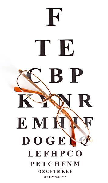 Gráfico de teste de visão com óculos close-up — Fotografia de Stock