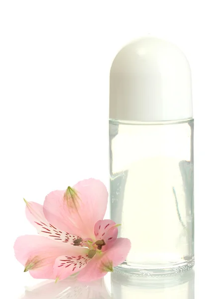 Дезодорант с цветком, изолированным на белом — стоковое фото