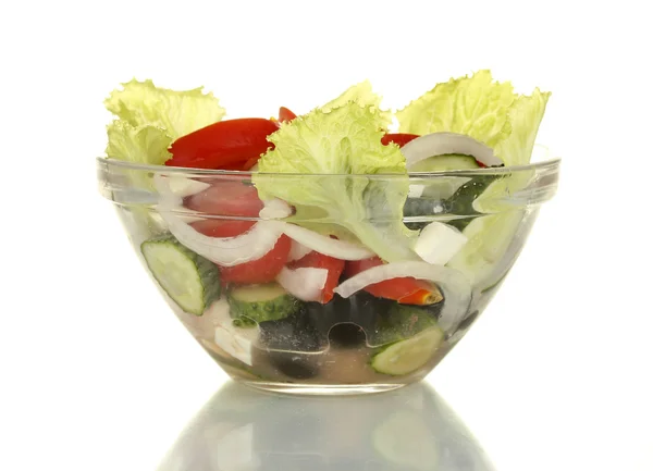 Tasty greek salad isolated on white — Stock Photo, Image