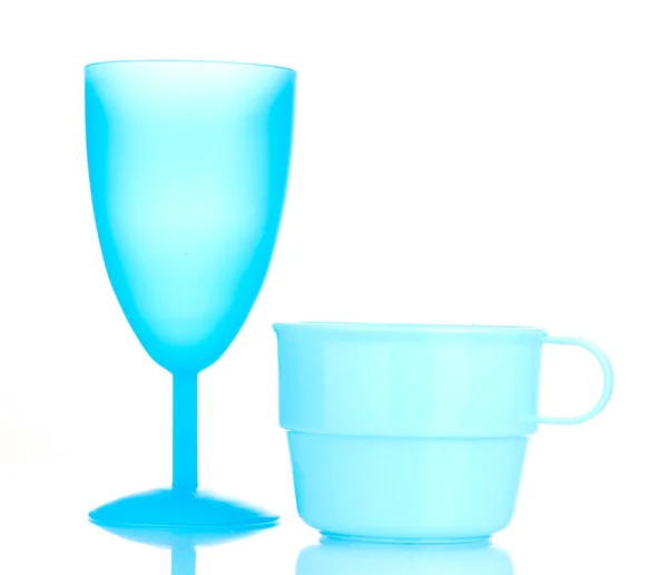 Bright plastic tableware isolated on white — Stock Photo, Image