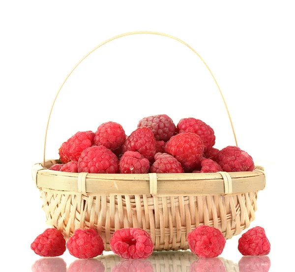 Raspberry in a basket isolated on white — Stock Photo, Image