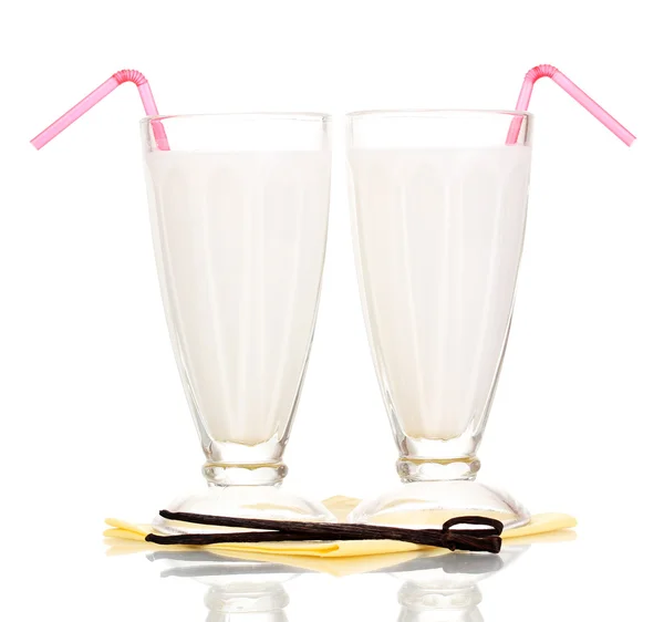 Batidos de leite de baunilha isolados em branco — Fotografia de Stock
