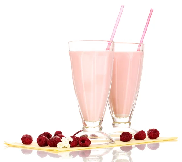 Raspberry milk shakes isolated on white — Stock Photo, Image