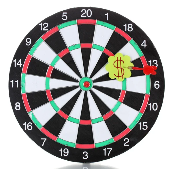 stock image Darts with stickers depicting the life values isolated on white. The darts hit the target.